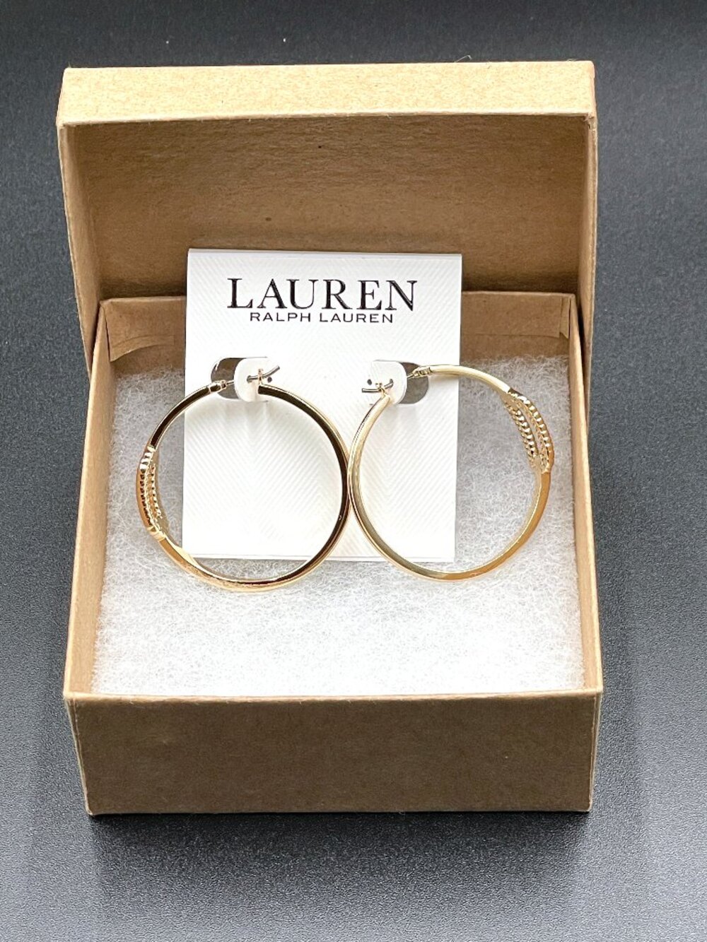 NWT Lauren Ralph Lauren Gold-Tone Herringbone Link Hoop Earrings